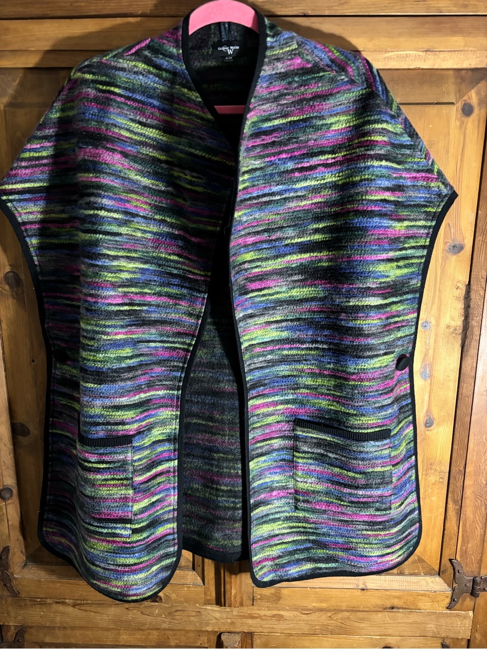 Coldwater Creek Multicolor Knit Open-Front Poncho — Green, Purple, Pink, Gray